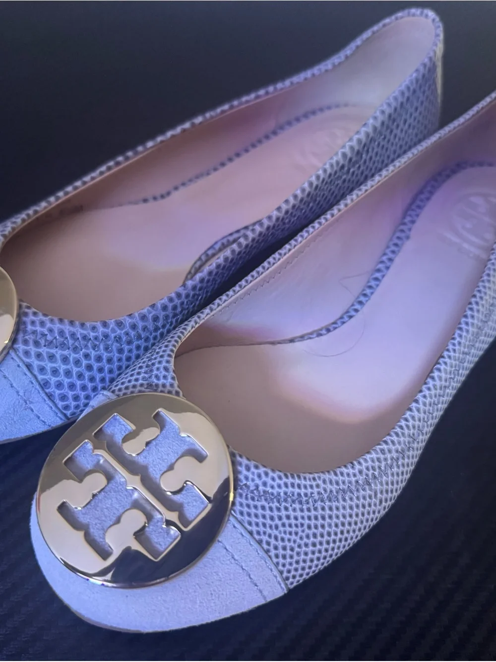 Tory Burch Snake-Embossed Logo Ballet Flat